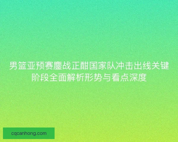 男篮亚预赛鏖战正酣国家队冲击出线关键阶段全面解析形势与看点深度